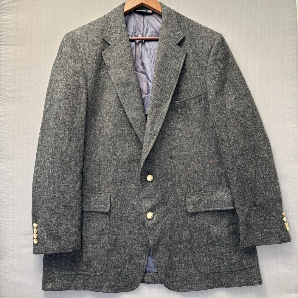 Vintage Austin Reed Wool Tweed Blazer Mens 42R Grey Flecked Sport Coat USA Made - Picture 2 of 16